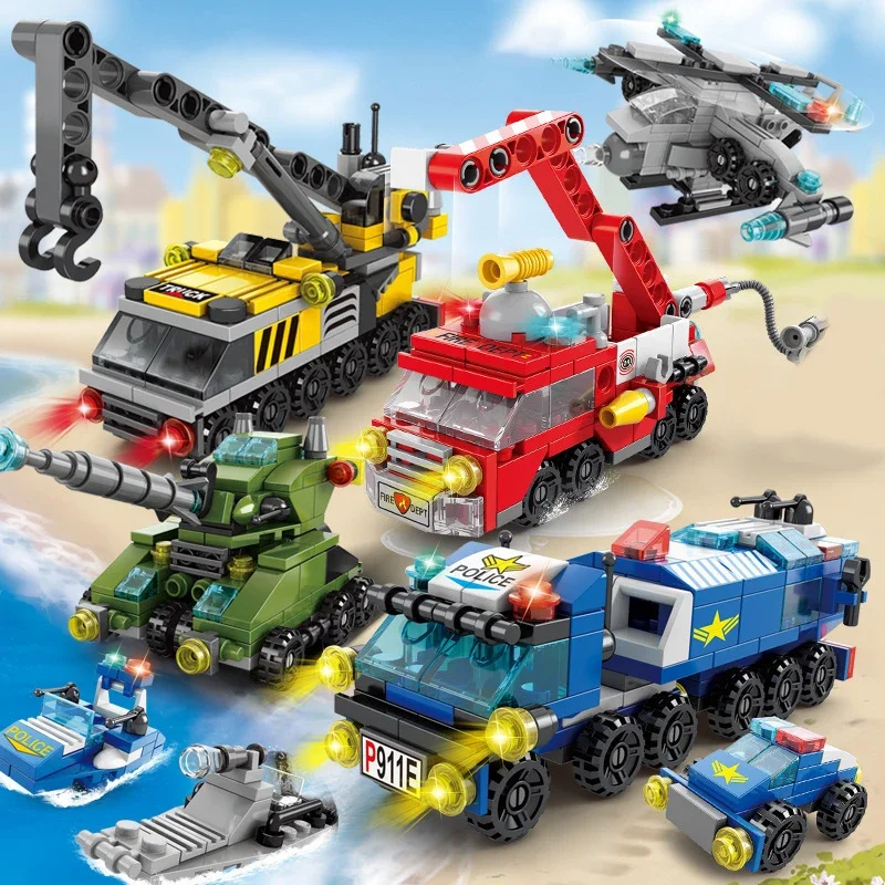 Kids Toys Helicopter - Çocuklar için Şehir Yangın Arabası Yapı